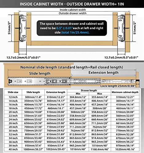 Heavy Duty Locking Drawer Slides Load 150 lbs Full Extension Runners with Lock 12 14 16 18 20 22 24 26 28 30 32 34 36 38 40 Inch Side Mount Rails for Drawer Capacity 150 lb 1 Pair - size: 14 Inch, style: With lock