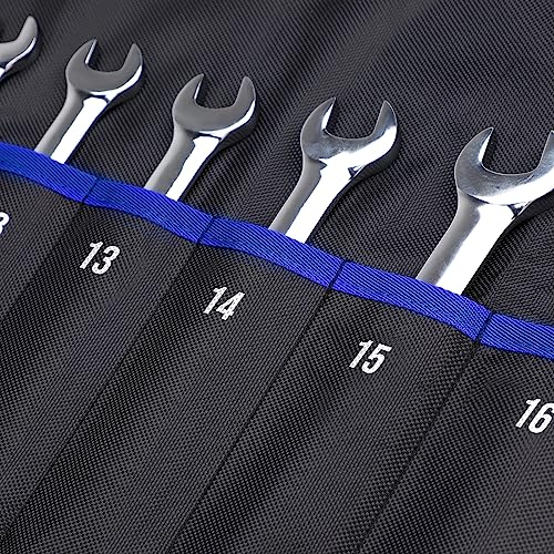 Wrench Roll Up Pouch – Wrench Organizer, Wrench Bag with Handle, Wrench Holder for Hanging - size: 19 Pockets Metric