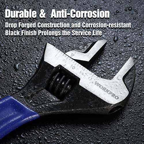 WORKPRO 8-Inch Adjustable Wrench, Cr-V Steel Wide Jaw Black Oxide Wrench - color: Blue, size: 8-Inch