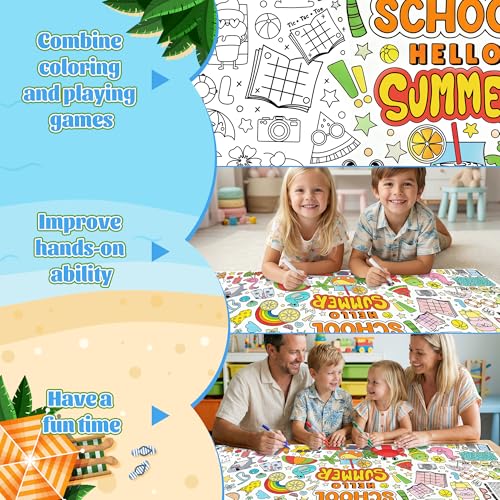 Jumbo End of School Year Coloring Activity Poster - Summer Fun Games DIY Drawing Color-in Paper 55.1 x 23.6 Inch Blank Doodle Art Banner, Home School Educational Event Party Supplies - style: End of School Year (including mini-games)