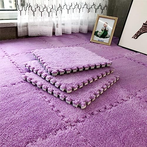 12pcs Tiled Puzzle Play Mats Interlocking Shaggy Soft EVA Foam Mats Protective Floor for Children Kids Room Home Parlor Bedroom Purple - color: Purple
