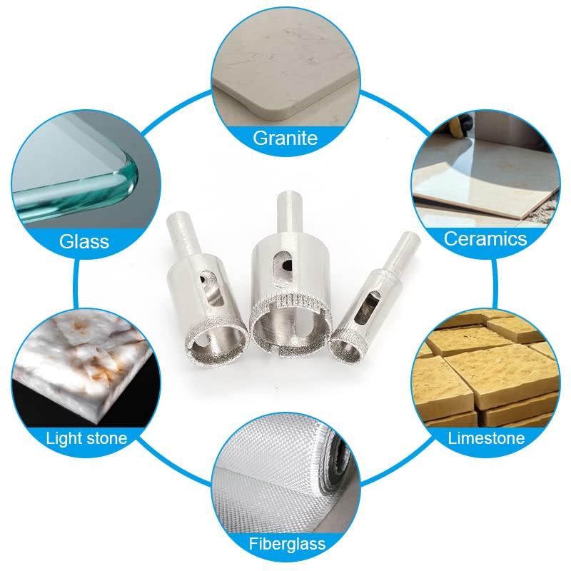 Diamond Hole Saw Set of 3, Glass Hole Saw Drill Bit Kit Suitable for Ceramic Glass Tile Porcelain Marble (12, 19, 25mm) - size: 3 in 1 | 12,19,25mm