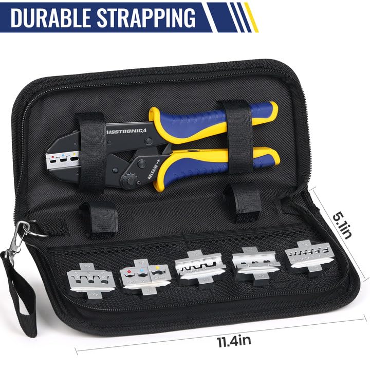 haisstronica Quick Change Ratchet Crimping Tool Kit, 6 Dies, Oxford Bag