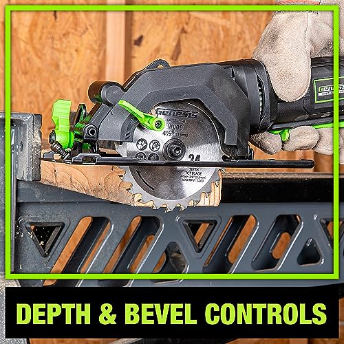 Genesis Mini Circular Saw 4.0 Amp 4-1/2" with 24T Carbide-Tipped Blade, Rip Guide, Vacuum Adapter, and Blade Wrench (GCS445SE) - style: Mini Circular Saw 4-1/2"