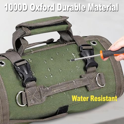 Heavy Duty Roll Up Tool Bag Organizer w/Detachable Pouches, Gifts for Men - color: Black