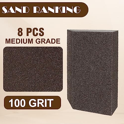 100 Grit Angled Sanding Blocks, Jamiikury Medium Sponge Sand Block Washable and Reusable, Wet & Dry Sandpaper Block for Wood Metal Drywall and Furniture Paint - Pack of 8 - size: 100 Grits
