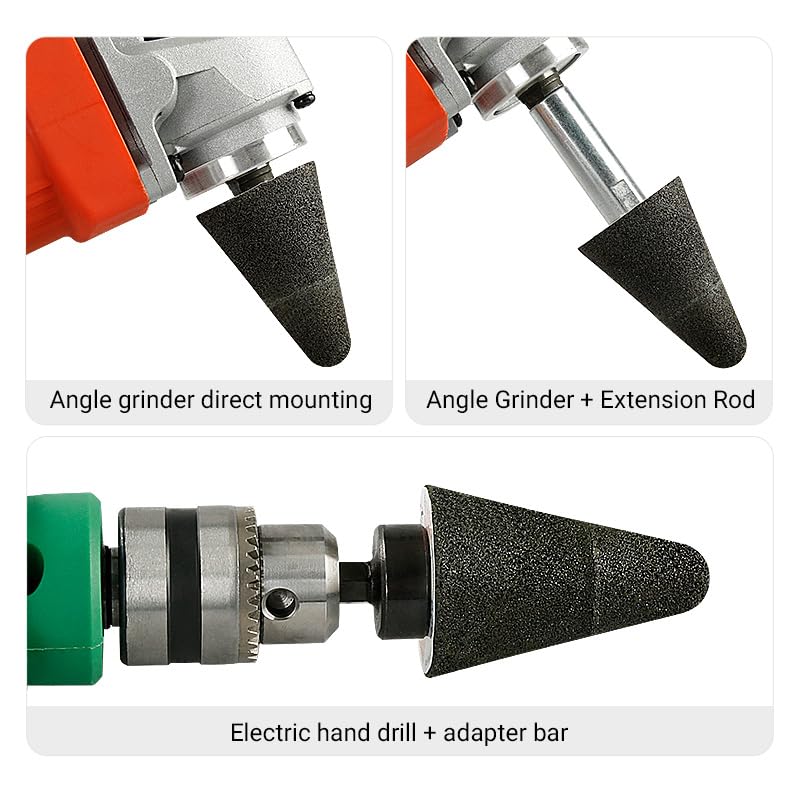 LOZLIN 3PCS Drum Sander Set 60# 100# 180# Cylindrical Diamond Grinding Wheel Polishing Head Abrasive Sanding Grit Angle Grinder Grinding Heads Matching Extensions (Conical) - style: Conical