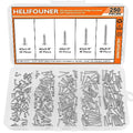 #2 x 1/4" 3/8" 1/2" 5/8" 3/4" Wood Screws Set, HELIFOUNER 250 Pieces Phillips Pan Head Self-Tapping Screws Assortment Kit, Phillips Pan Head Wood Screws, 304 Stainless Steel - size: #2