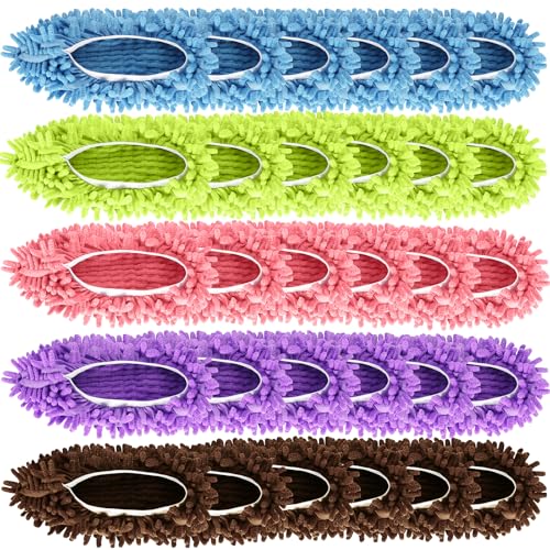 Mop Slippers Shoes 15 Pairs (30 Pieces) - Microfiber Cleaning House Mop Slippers, Floor Cleaning Tools Shoe Cover, Soft Machine Washable Reusable Microfiber Foot Socks for House Kitchen Office - color: 15 Pairs, 30 Pieces, 5 Colours
