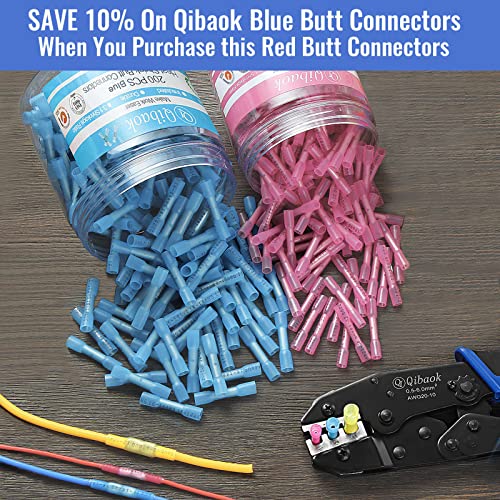 Qibaok 200 PCS Heat Shrink Butt Connectors Waterproof Insulated Electrical | Wire Crimp Connectors Butt Splice Terminal for Automotive Marine Boat Truck Trailer Stereo