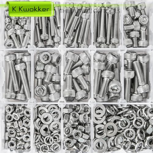 M3 M4 M5 M6 Hex Socket Bolt & Nut Assortment Kit, 1160Pcs - size: D. M3 M4 M5 M6