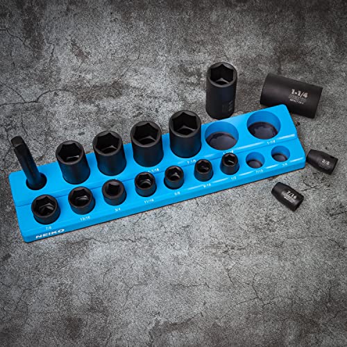 NEIKO 03976A Magnetic Socket Holder, 1/2” Drive, 3/8”- 15/16” SAE, Shallow & Deep Sockets Tray, Standard Socket Set Organizer, Socket Organizers for Toolboxes Trays, Scratch Free Mounting - size: 16 Hole Magnetic Organizer, 3/8 - 1-1/4", style: 1/2" Drive