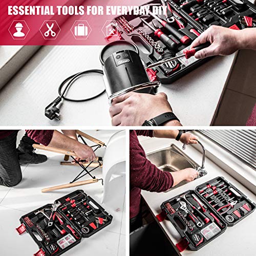 Eastvolt 128-Piece Home Repair Tool Set, Tool Sets for Homeowners, General Household Hand Tool Set with Storage Toolbox, EVHT12801, Black + Red (ASK01) - size: 128, style: Tool Set