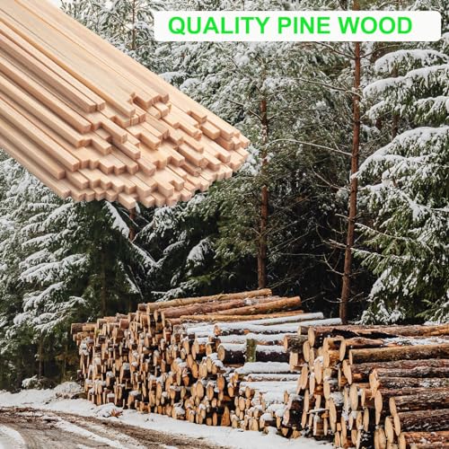 1/8" x 12" Square Wooden Dowel Rods Wood Square Dowels for Crafting, 100PCS Small Unfinished Wood Craft Sticks Hardwood Sticks Wooden Strips for Arts and DIYers, Miniature Buildings, Woodworking - size: 1/8"×12"-100PCS