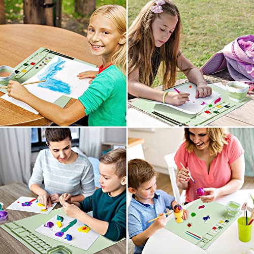 Silicone Painting Mat, Art Mat with Cup and Paint Brush Cleaner Tool - color: Green