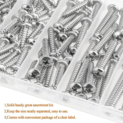#10 x 1/2" 3/4" 1" 1-1/4" 1-1/2" Wood Screws Set, HELIFOUNER 102 Pieces Phillips Pan Head Self-Tapping Screws Assortment Kit, Phillips Pan Head Wood Screws, 304 Stainless Steel - size: #10