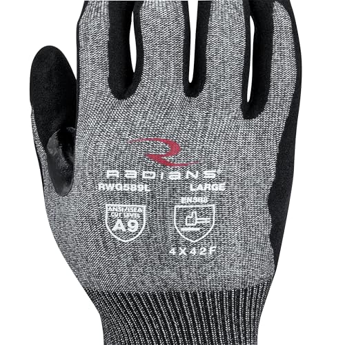 Radians Cut Resistant Work Glove Touchscreen A9 Sandy Foam Nitrile, Large - color: Black, size: Large