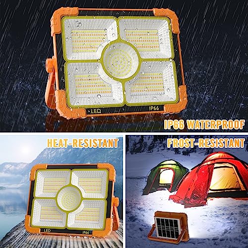 100W LED Solar Work Light, 466 LED 10000LM Magnetic Worklight with 5 Modes, 12000mAh Battary Rechargeable, IP66 Waterproof Portable Solar Outdoor Working Light for Emergency, Repair, Camping
