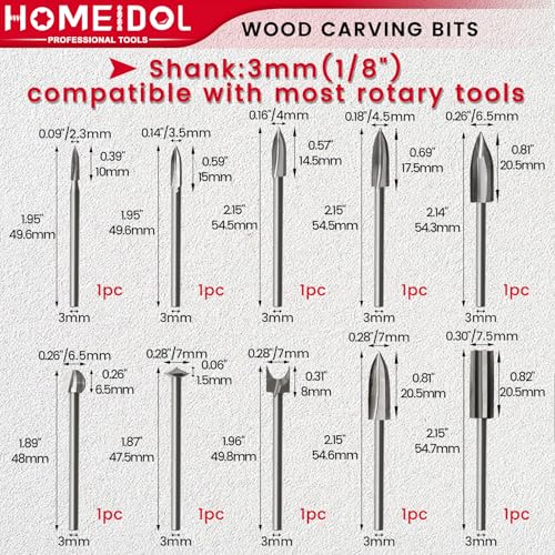 10PCS Wood Carving Drill Bits Set for Dremel Engraving Bits for Wood - style: 【10 PCS】5 Shapes