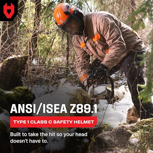 NoCry ANSI Z89.1 Rated Arborist Helmet — Chainsaw Helmet with Face Shield and Ear Muffs — Adjustable Hard Hat with Adaptive Ventilation; Impact-Resistant Mesh Face Shield for Forestry with Side Guards - style: Improved