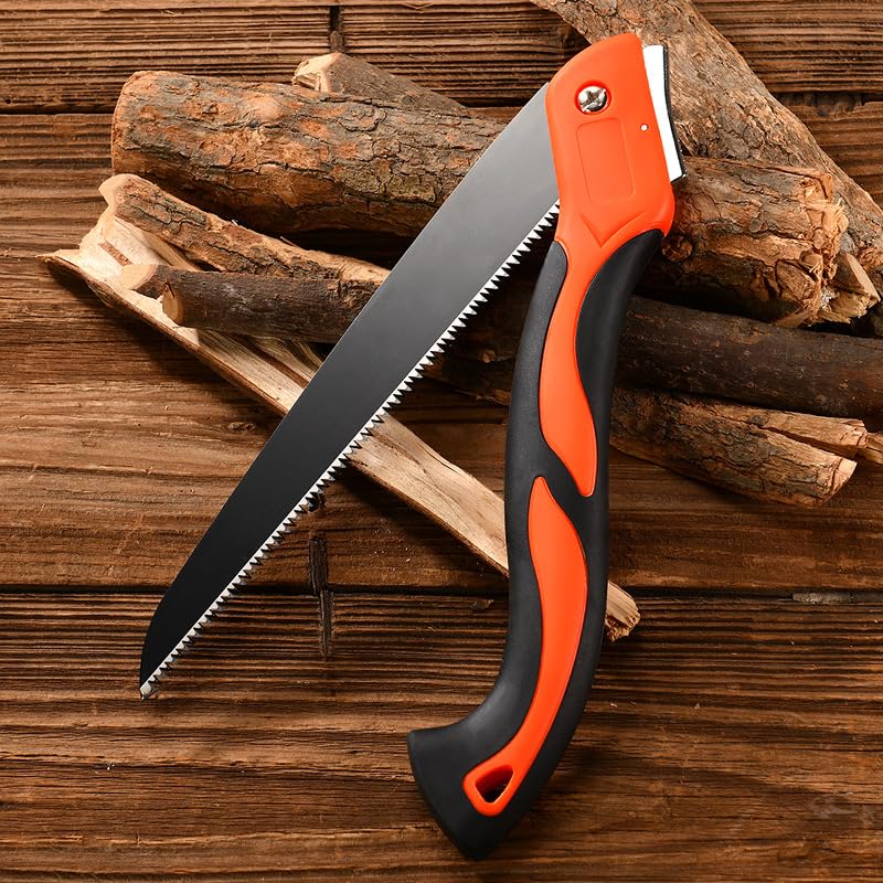 Folding Hand Saw for Wood Cutting, 11 Inch Woodworking Bushcraft Camp Small Handheld Trimming Tree Limb Tree Trimmer, Saw with Ergonomic Non-Slip Handle Design,Quality SK-5 Steel