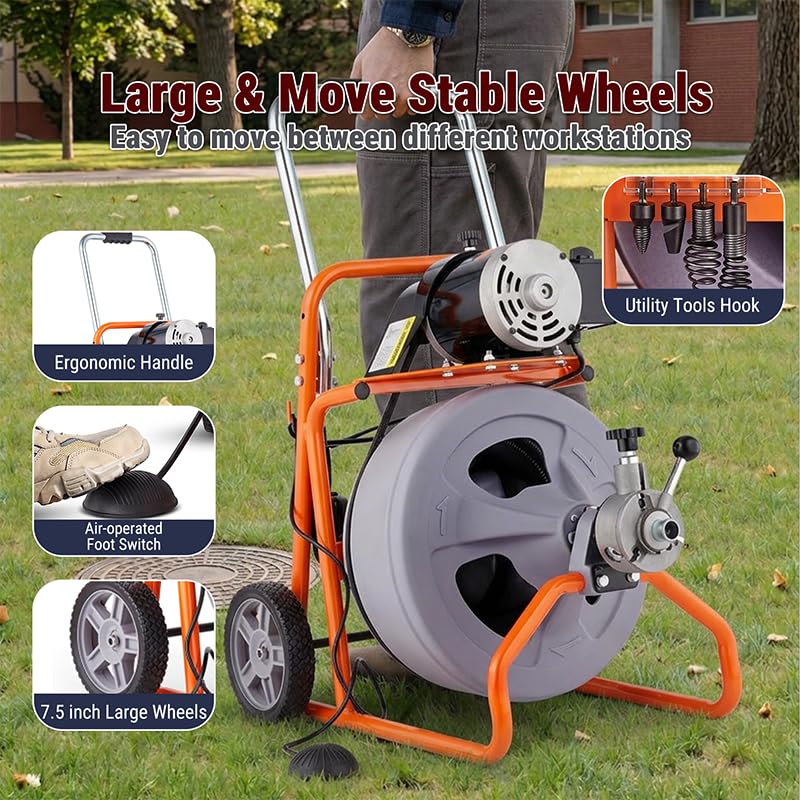HoldwellS Drain Cleaner Machine 100Ft x 3/8", Electric Drain Auger Snake - color: 100FT x 3/8inch