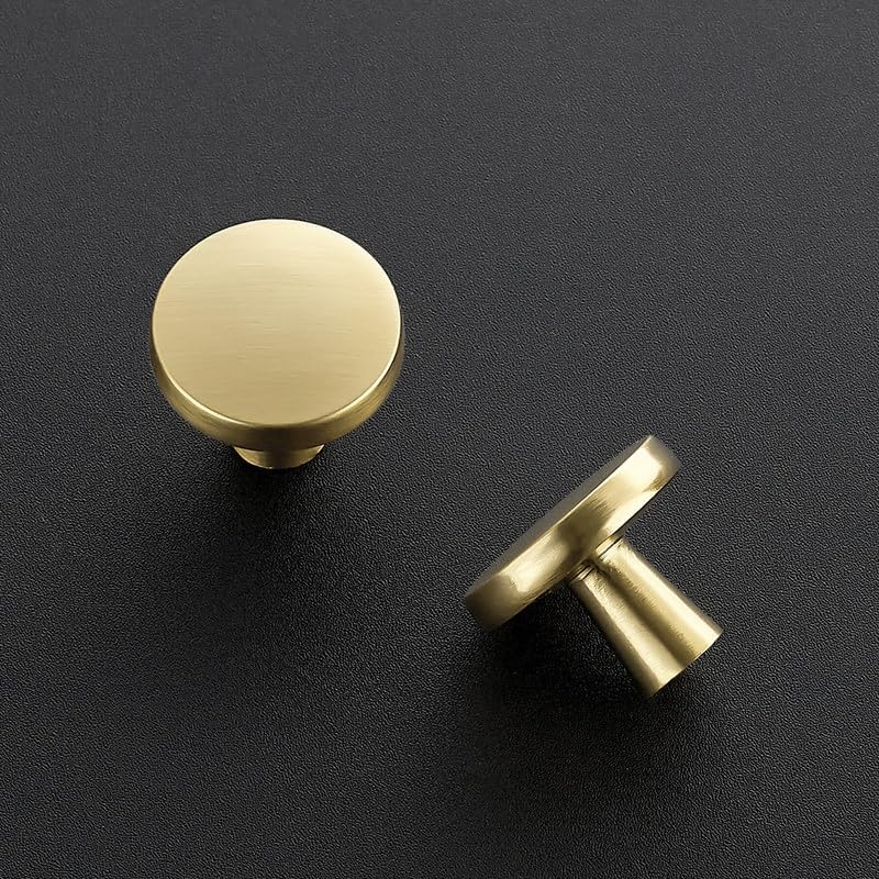 JOY DECOR Gold Solid Kitchen Cabinet Knobs 1-1/4 Inch 5 Pack - color: Brushed Brass