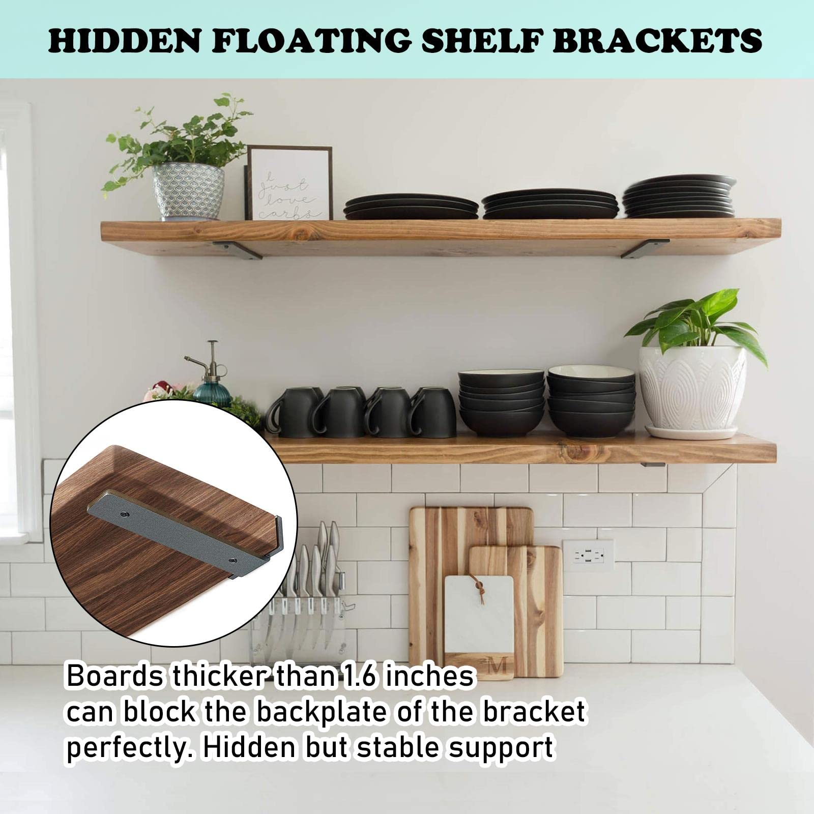 9 Inch Ultra Heavy Duty Shelf Brackets – 0.2In Thick Black L Shape Shelf Brackets, Hidden Steel Brackets for Shelves - 9 Inch Floating Shelf Hardware Heavy Duty (6Pcs) - color: Black, size: 9 Inch