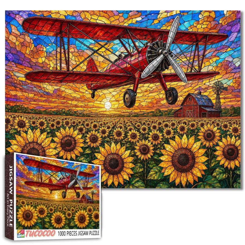 Staind Glass Airplane 1000 piece Puzzle for Adults - color: Sports 10