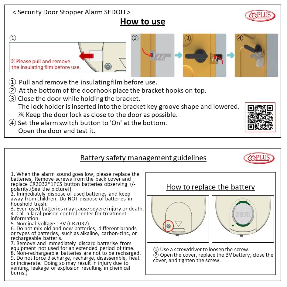 CGPLUS Security Door Stopper Alarm SEDOLI 100DB Siren for Safe Stay, Home, Travel - color: alarm ivory