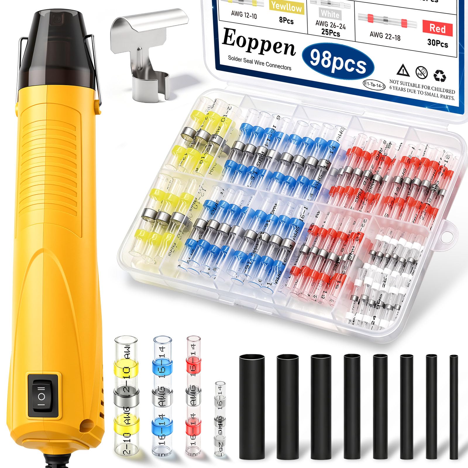 230Pcs Solder Seal Wire Connectors with Mini Heat Gun Kit, Solder Stick Wire Connectors & Heat Shrink Tubing Waterproof and Insulated Electrical Wire Terminals for Marine, Automotive - size: 230Pcs