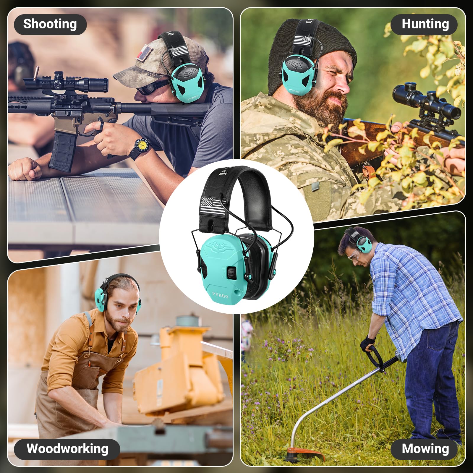 Electronic Shooting Ear Protection w/Gel Pads, 23dB NRR Active Noise Reduction & 3X Amplification Headset for Shooters - color: Cyan