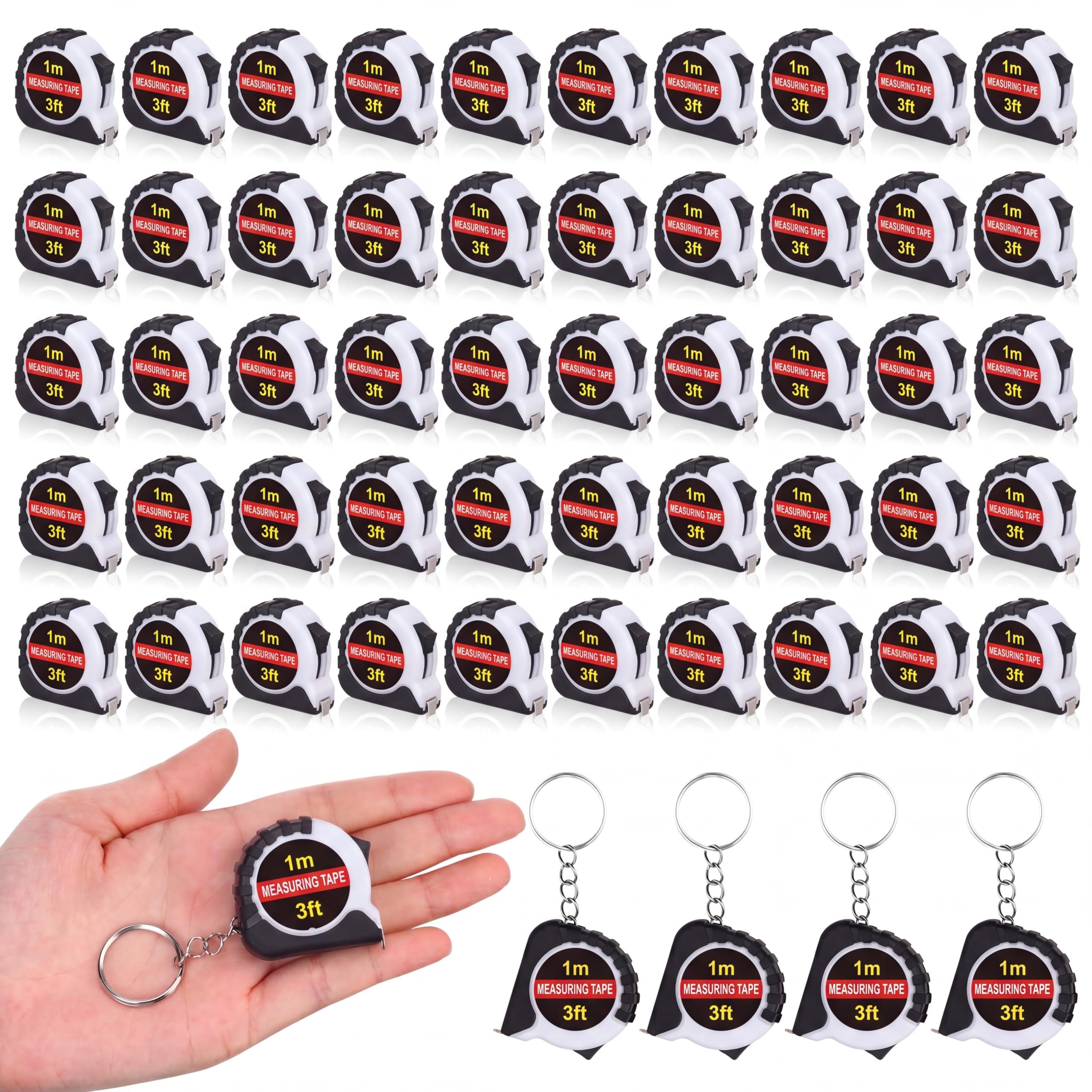 Kanayu 50 Pcs Pcs Mini Measuring Tape with Keychain, 3 ft, White - color: White, size: 3 ft