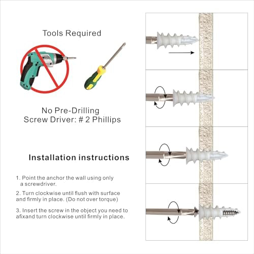 Self Drilling Plastic Drywall Anchors with Stainless Steel Screws Assortment Kit 100PCS, 50 Plastic Anchors and 50 Flat Head Screws, Dry Wall Anchors (100, #8) - size: #8